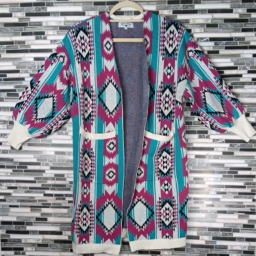 Crazy Train SMALL Santa Fe Open Front Cardigan Western Coastal Cowgirl Vintageb